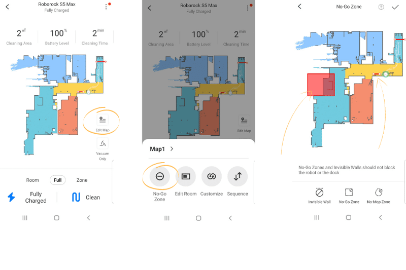 Setting up a No-Mop Zone in the mobile app.